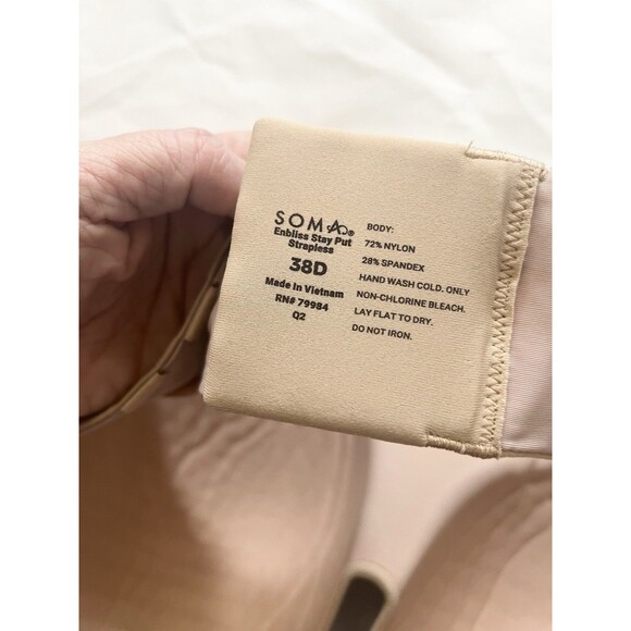 Soma 38D  Bra Tan Enbliss Stay Put Strapless Wireless Back Closure NO STRAPS - Picture 3 of 6